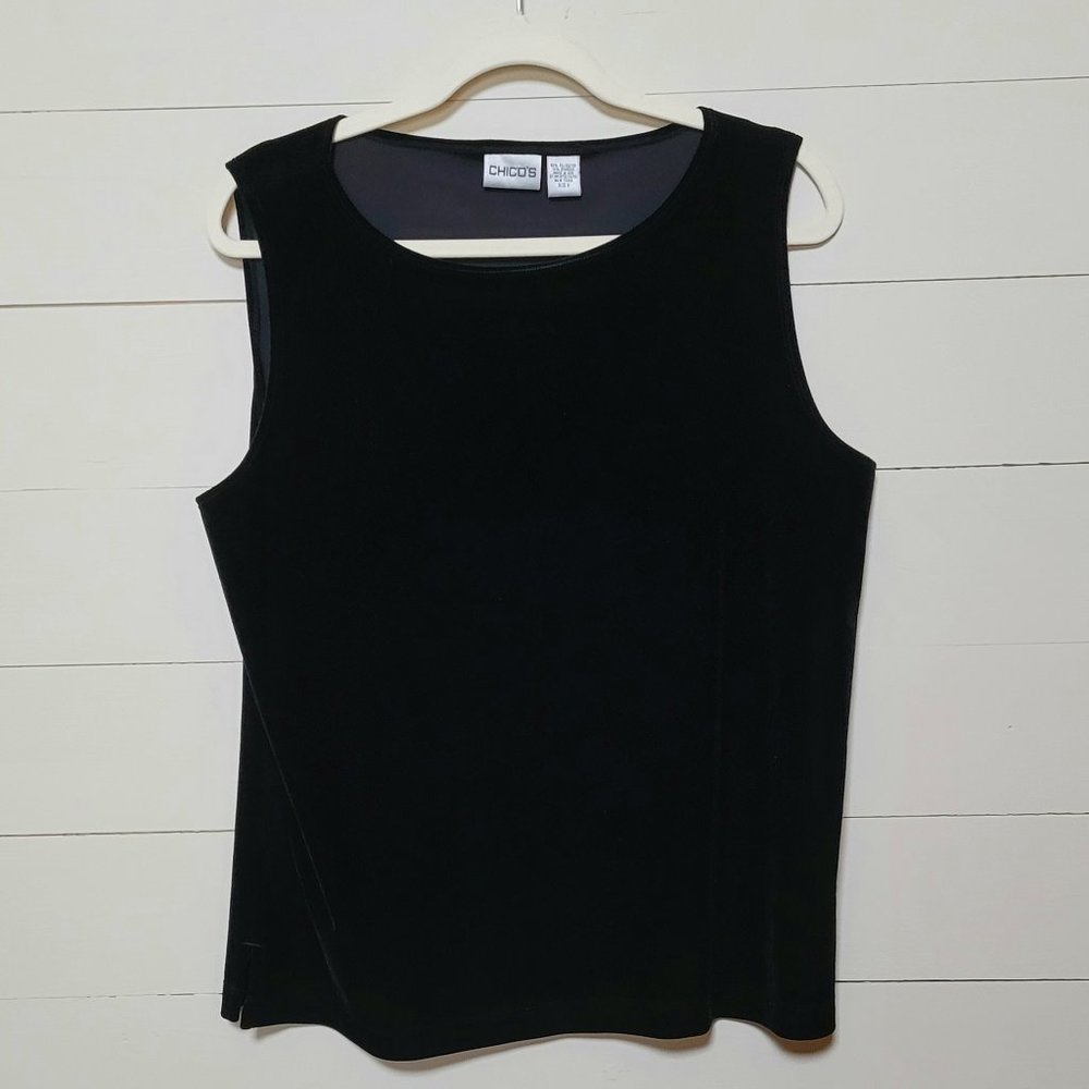 Vintage Chico’s Solid Black Velvet Velour Tank / Sleeveless Top Pullover Size 3